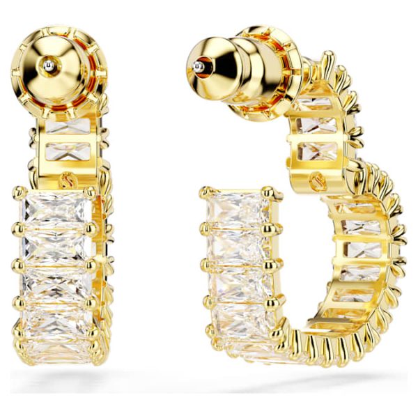 Matrix hoop earrings Baguette cut, Heart, Small, White, Gold-tone plated - Image 5
