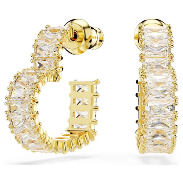 Matrix hoop earrings Baguette cut, Heart, Small, White, Gold-tone plated - Image 6
