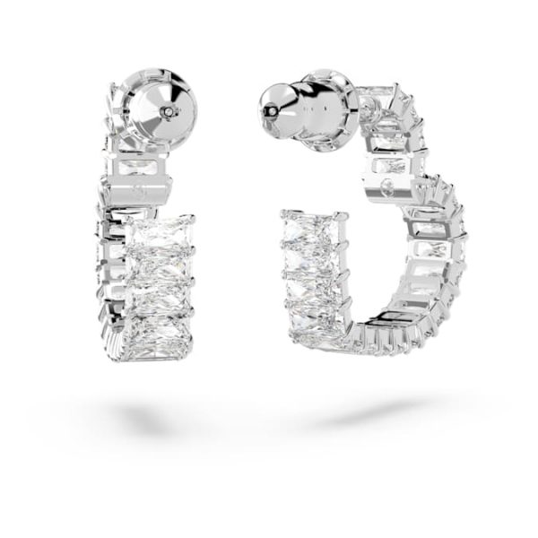 Matrix hoop earrings Baguette cut, Heart, Small, White, Rhodium plated - Image 5