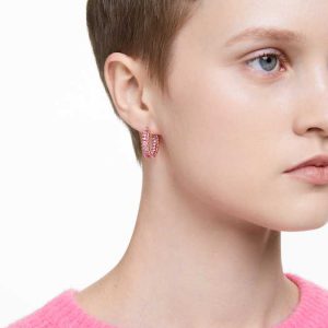 Matrix hoop earrings Baguette cut, Pink, Rose gold-tone plated