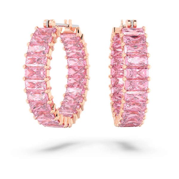 Matrix hoop earrings Baguette cut, Pink, Rose gold-tone plated - Image 2