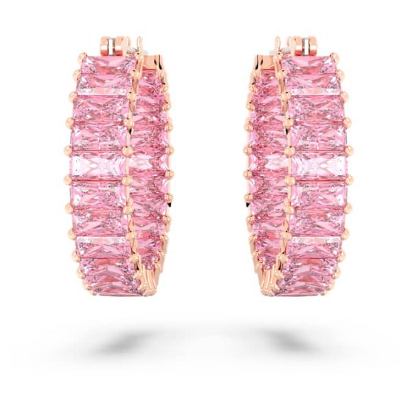 Matrix hoop earrings Baguette cut, Pink, Rose gold-tone plated - Image 3