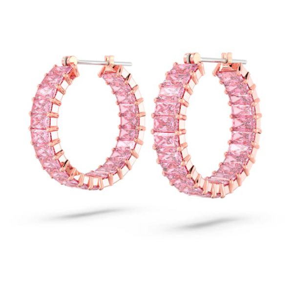 Matrix hoop earrings Baguette cut, Pink, Rose gold-tone plated - Image 4