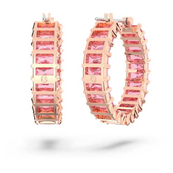 Matrix hoop earrings Baguette cut, Pink, Rose gold-tone plated - Image 5