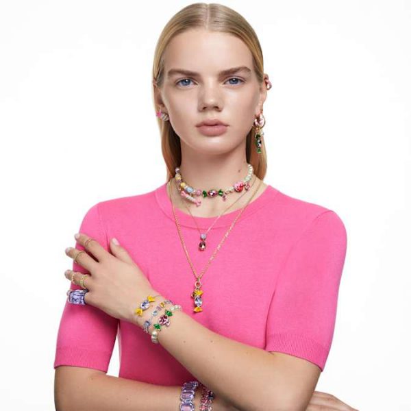 Matrix hoop earrings Baguette cut, Pink, Rose gold-tone plated - Image 6