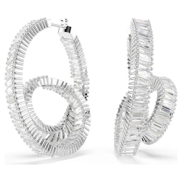 Matrix hoop earrings Baguette cut, Ribbon, White, Rhodium plated - Image 2