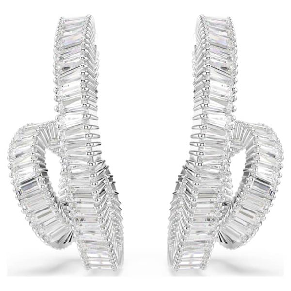 Matrix hoop earrings Baguette cut, Ribbon, White, Rhodium plated - Image 3