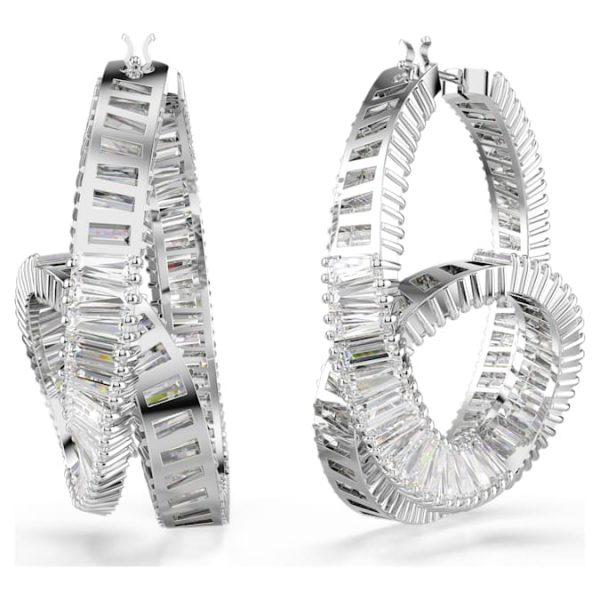 Matrix hoop earrings Baguette cut, Ribbon, White, Rhodium plated - Image 5