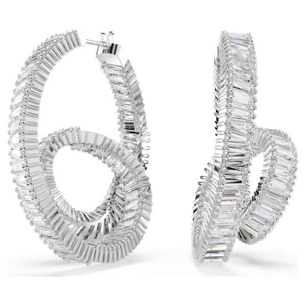 Matrix hoop earrings Baguette cut, Ribbon, White, Rhodium plated - Image 7
