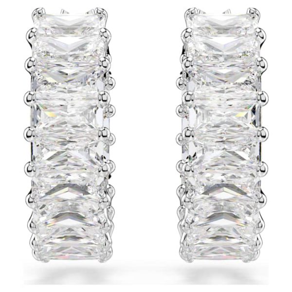 Matrix hoop earrings Baguette cut, White, Rhodium plated - Image 2