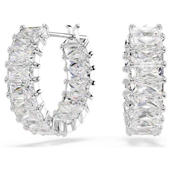 Matrix hoop earrings Baguette cut, White, Rhodium plated - Image 5
