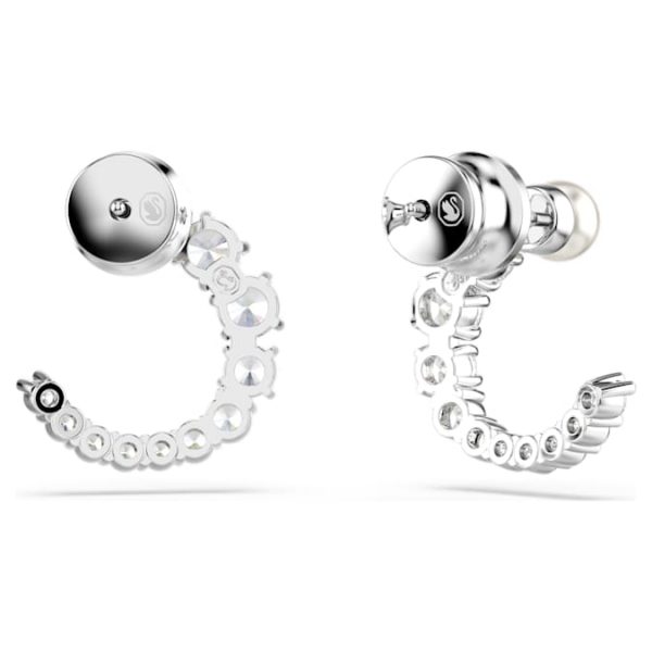 Matrix hoop earrings Crystal pearl, Round cut, White, Rhodium plated - Image 5