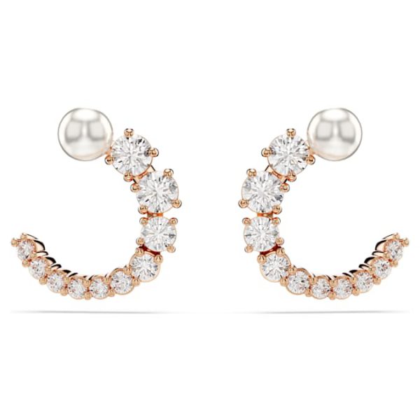 Matrix hoop earrings Crystal pearl, Round cut, White, Rose gold-tone plated - Image 2