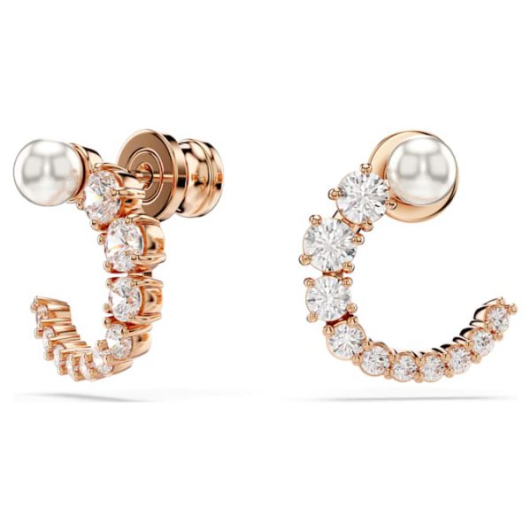 Matrix hoop earrings Crystal pearl, Round cut, White, Rose gold-tone plated - Image 3