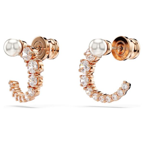 Matrix hoop earrings Crystal pearl, Round cut, White, Rose gold-tone plated - Image 4