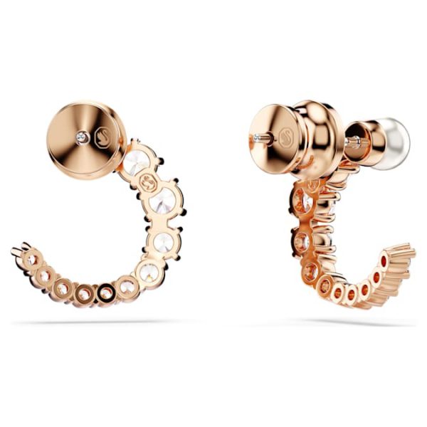 Matrix hoop earrings Crystal pearl, Round cut, White, Rose gold-tone plated - Image 5