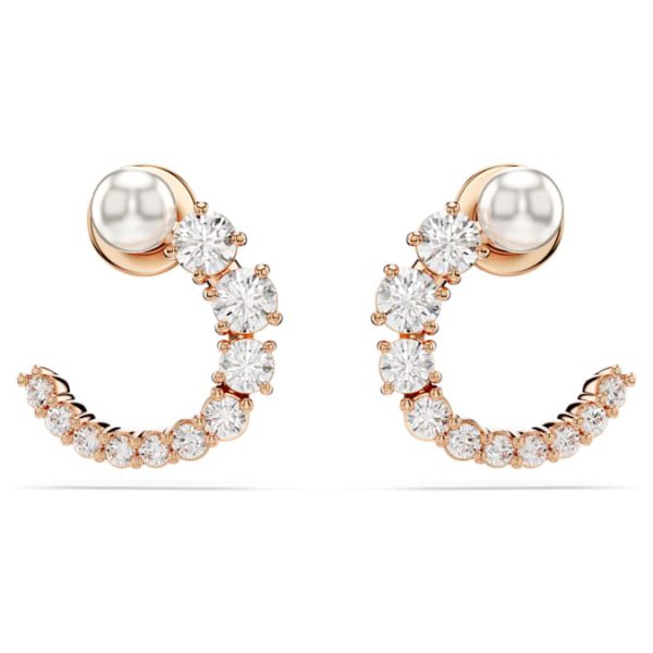 Matrix hoop earrings Crystal pearl, Round cut, White, Rose gold-tone plated - Image 6
