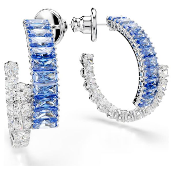 Matrix hoop earrings Mixed cuts, Blue, Rhodium plated - Image 4