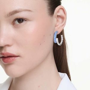 Matrix hoop earrings Mixed cuts, Blue, Rhodium plated