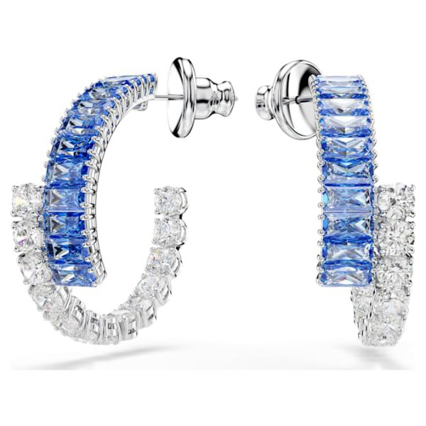 Matrix hoop earrings Mixed cuts, Blue, Rhodium plated - Image 6