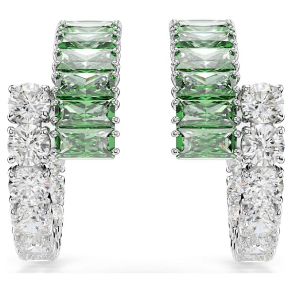 Matrix hoop earrings Mixed cuts, Green, Rhodium plated - Image 3