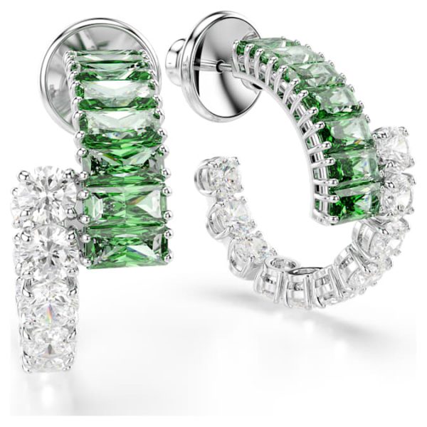 Matrix hoop earrings Mixed cuts, Green, Rhodium plated - Image 4