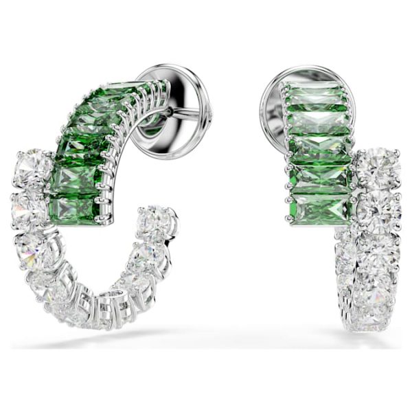 Matrix hoop earrings Mixed cuts, Green, Rhodium plated - Image 6