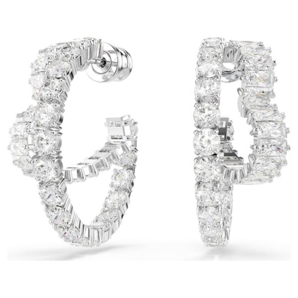 Matrix hoop earrings Mixed cuts, Heart, White, Rhodium plated - Image 2