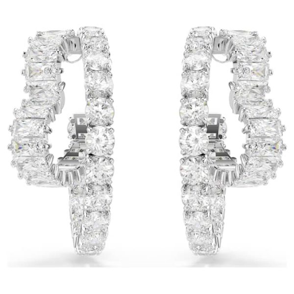 Matrix hoop earrings Mixed cuts, Heart, White, Rhodium plated - Image 3