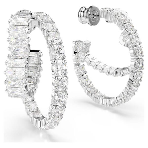 Matrix hoop earrings Mixed cuts, Heart, White, Rhodium plated - Image 4