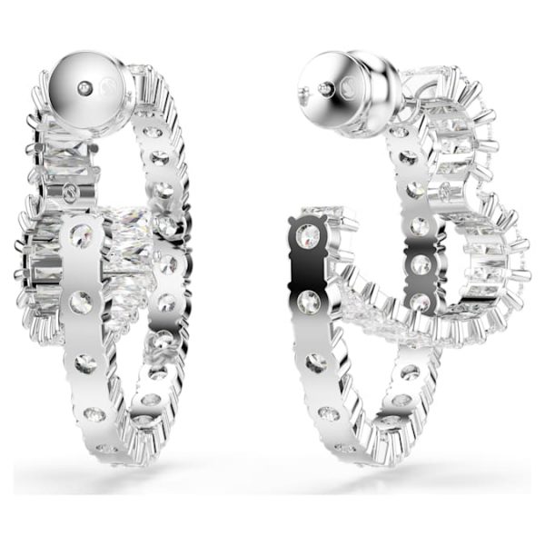 Matrix hoop earrings Mixed cuts, Heart, White, Rhodium plated - Image 5