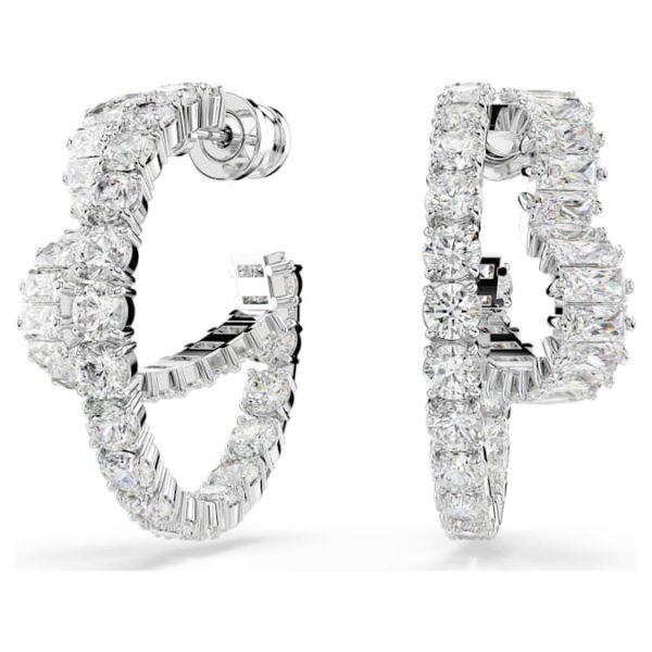 Matrix hoop earrings Mixed cuts, Heart, White, Rhodium plated - Image 6