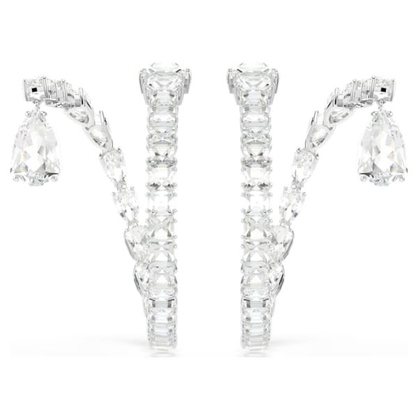 Matrix hoop earrings Mixed cuts, White, Rhodium plated - Image 2