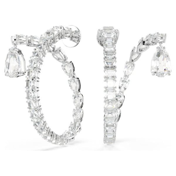 Matrix hoop earrings Mixed cuts, White, Rhodium plated - Image 3