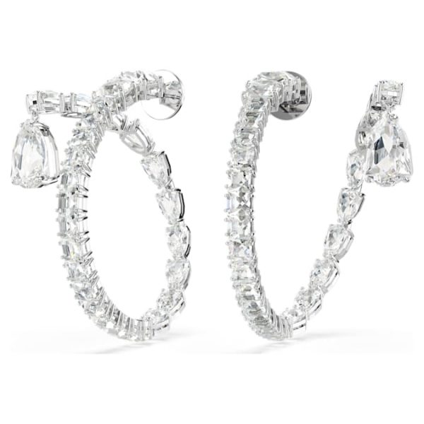 Matrix hoop earrings Mixed cuts, White, Rhodium plated - Image 4