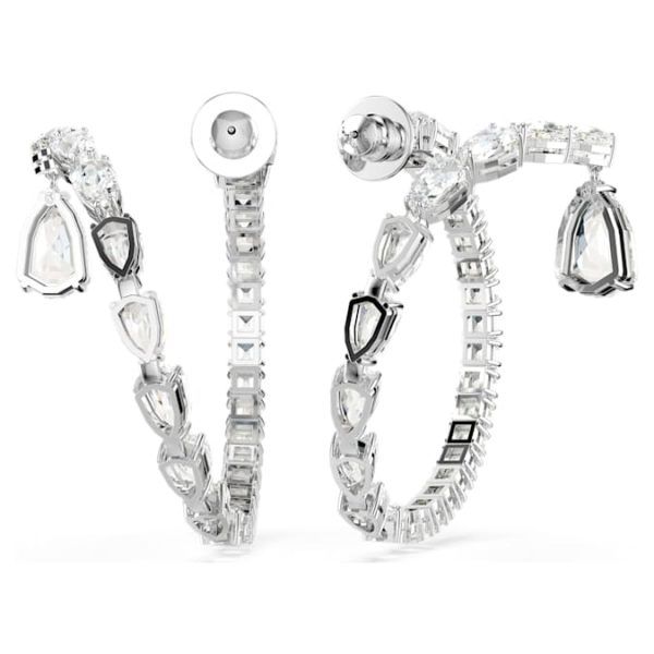 Matrix hoop earrings Mixed cuts, White, Rhodium plated - Image 5