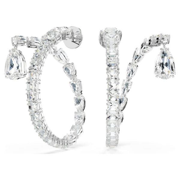 Matrix hoop earrings Mixed cuts, White, Rhodium plated - Image 6