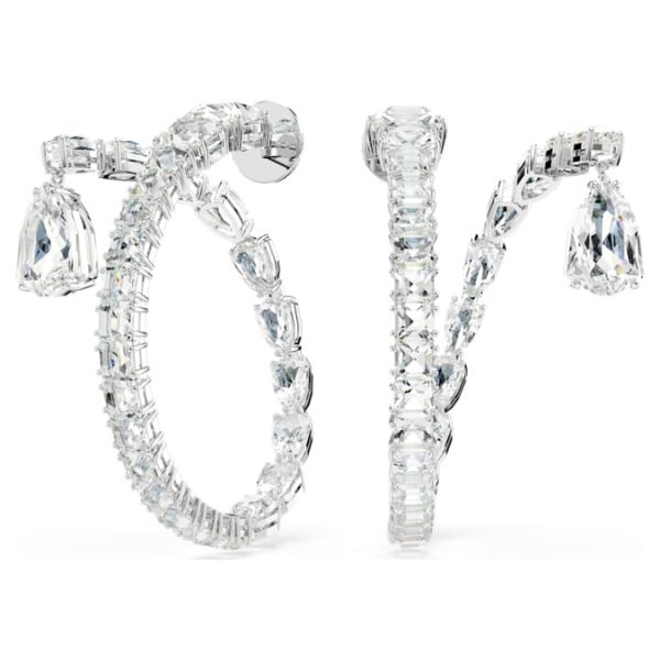 Matrix hoop earrings Mixed cuts, White, Rhodium plated - Image 7