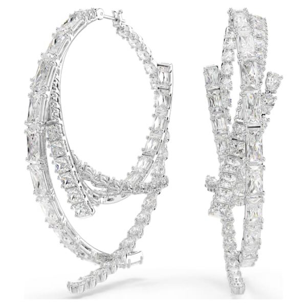 Matrix hoop earrings Mixed cuts, White, Rhodium plated - Image 2
