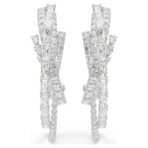Matrix hoop earrings Mixed cuts, White, Rhodium plated - Image 3