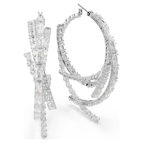 Matrix hoop earrings Mixed cuts, White, Rhodium plated - Image 4