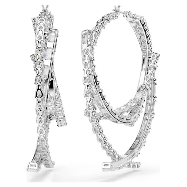 Matrix hoop earrings Mixed cuts, White, Rhodium plated - Image 5