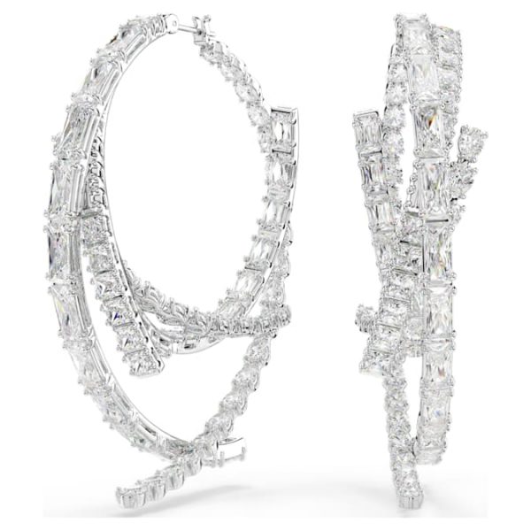 Matrix hoop earrings Mixed cuts, White, Rhodium plated - Image 7