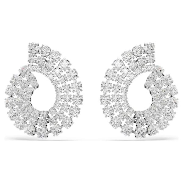 Matrix hoop earrings Mixed round cuts, White, Rhodium plated - Image 2