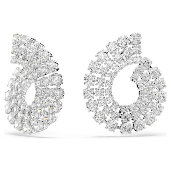 Matrix hoop earrings Mixed round cuts, White, Rhodium plated - Image 3