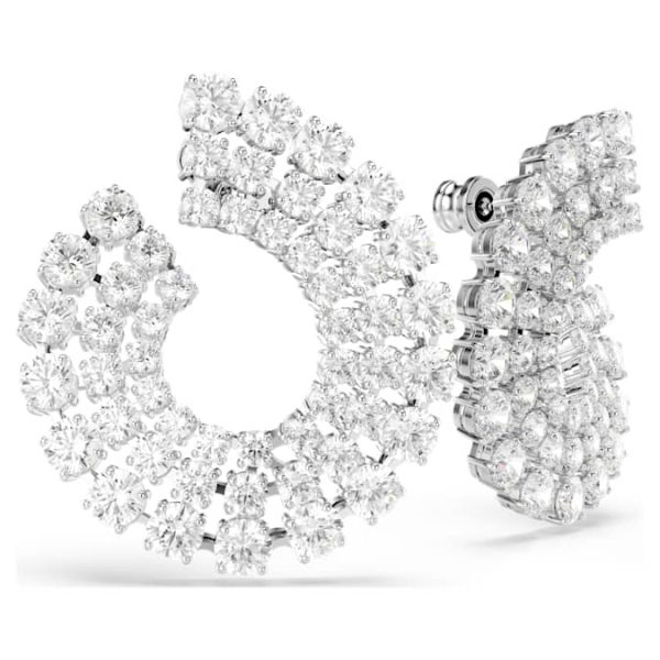 Matrix hoop earrings Mixed round cuts, White, Rhodium plated - Image 4