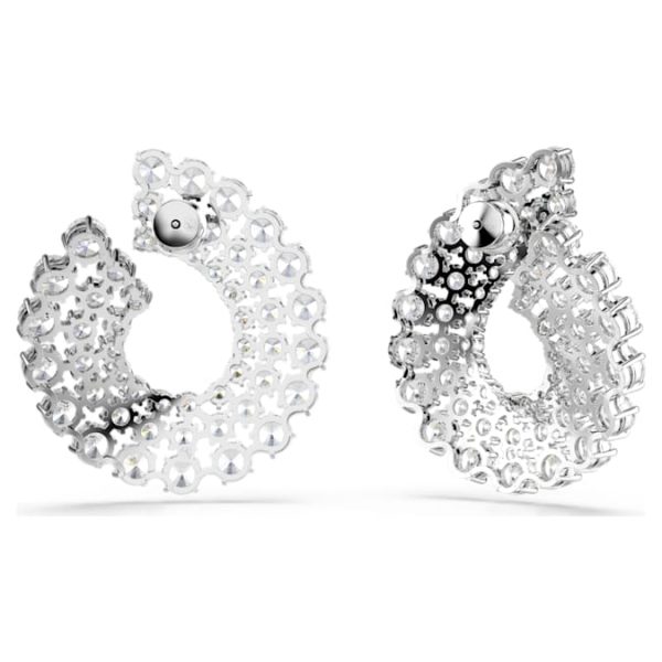 Matrix hoop earrings Mixed round cuts, White, Rhodium plated - Image 5