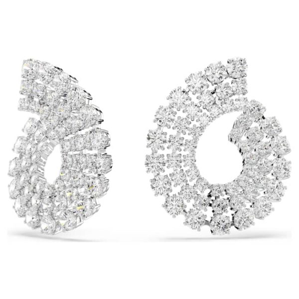 Matrix hoop earrings Mixed round cuts, White, Rhodium plated - Image 7