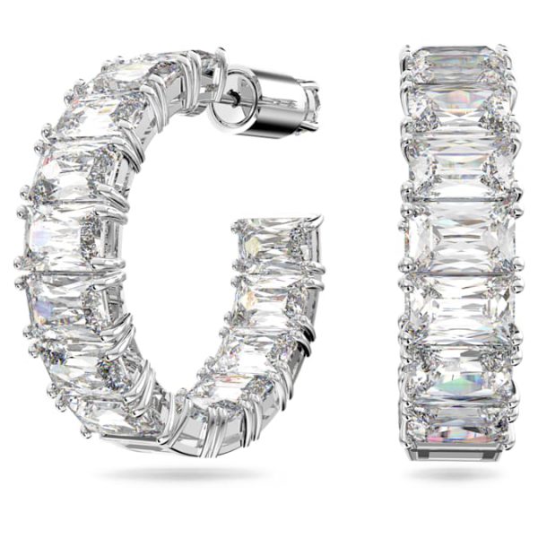 Matrix hoop earrings Octagon cut, White, Rhodium plated - Image 2