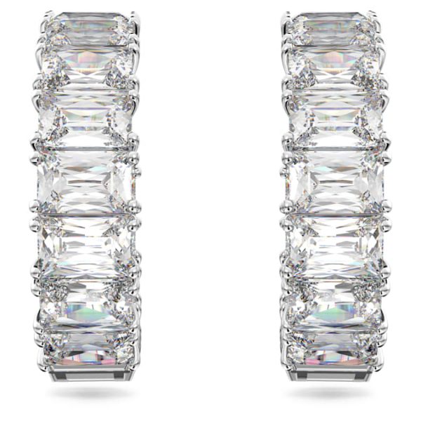Matrix hoop earrings Octagon cut, White, Rhodium plated - Image 3